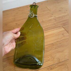 Pressed Glass Wine Bottle Cheese Board Plate Charcuterie Green Glass 12”